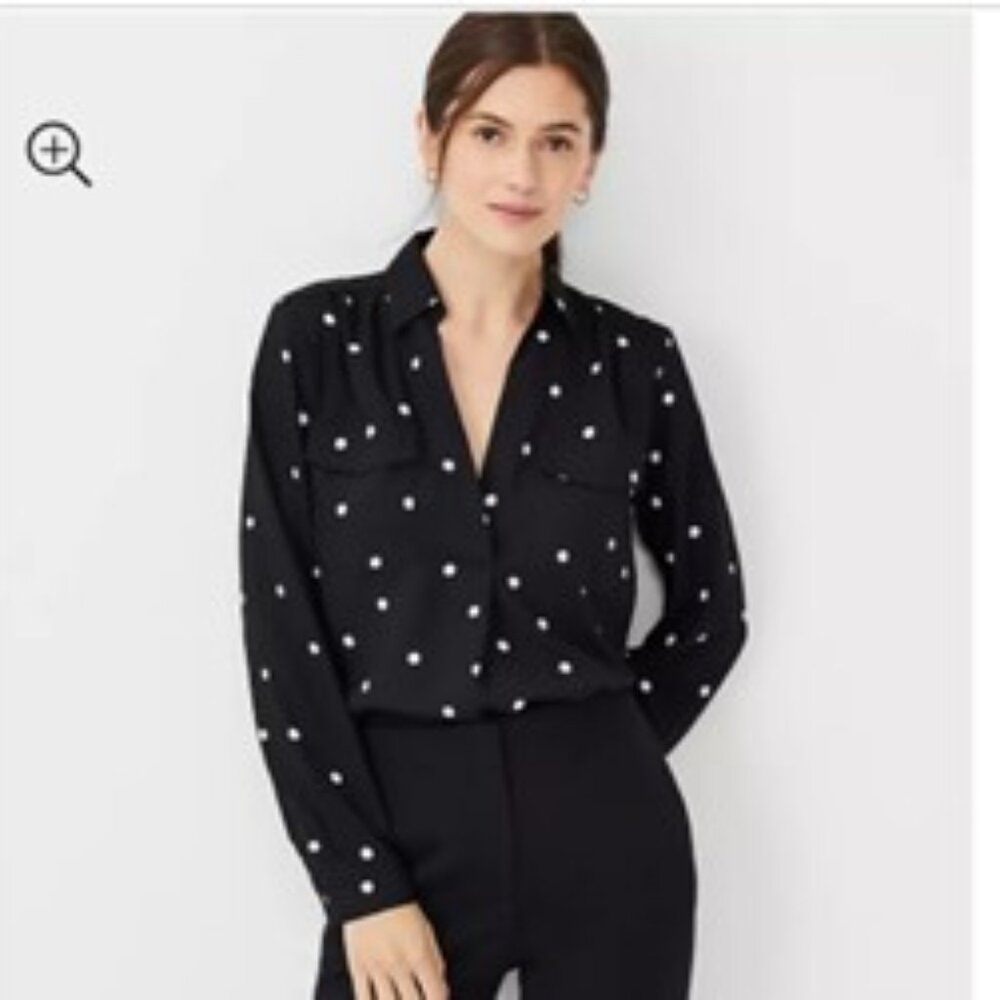 Ann Taylor Camp shirt Polka Dot Black and White like new Size Small